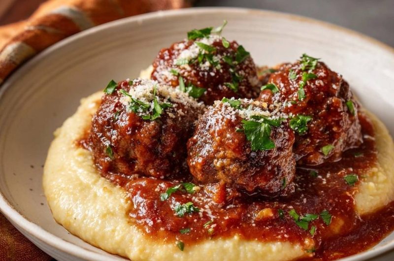Saftige Hackbällchen auf cremiger Polenta