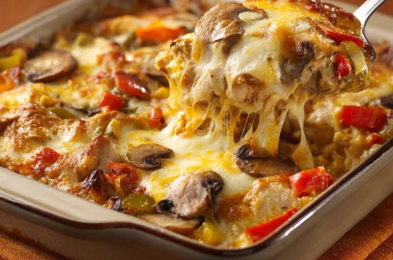 Saftiger Hähnchen-Pilz-Paprika-Auflauf