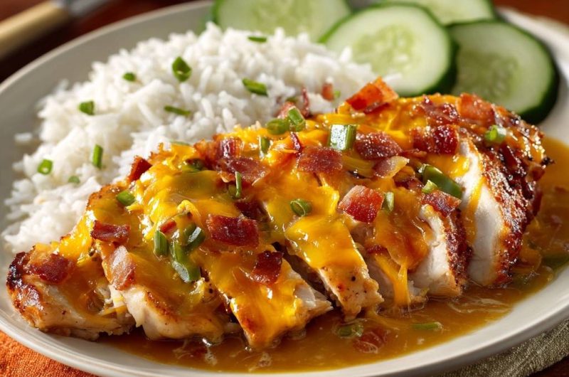 Saftiges Bacon-Cheddar-Hähnchen mit Jalapeños & Reis