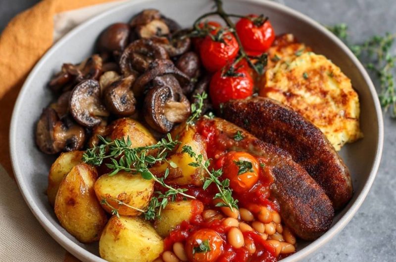 Würstchen-Bohnen-Bowl mit Pilzen & Kartoffeln