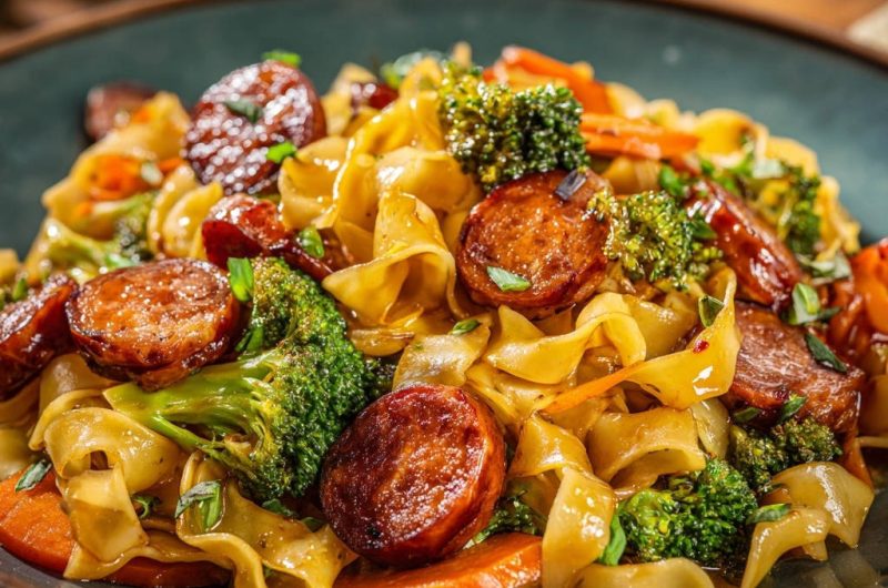 Würzige Wurst-Nudel-Pfanne mit Brokkoli