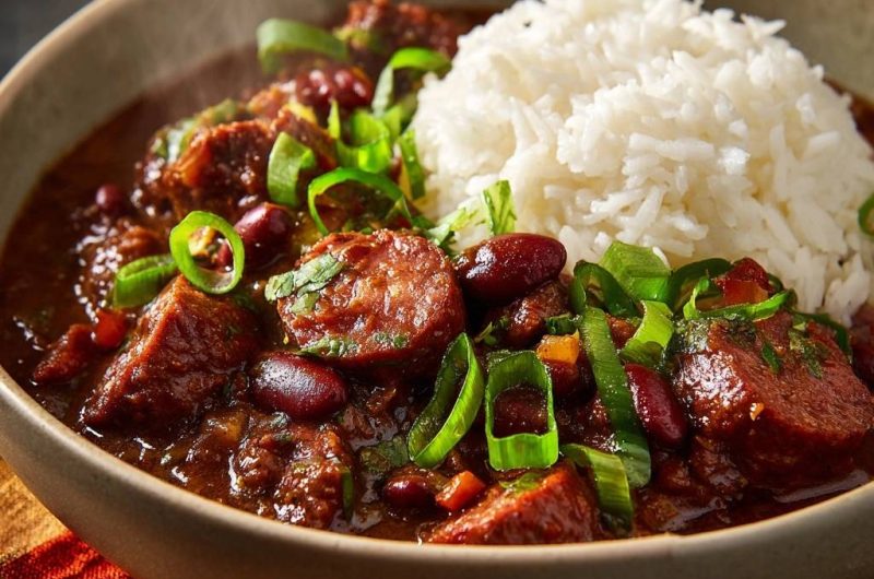 Rote Bohnen mit Wurst und Reis