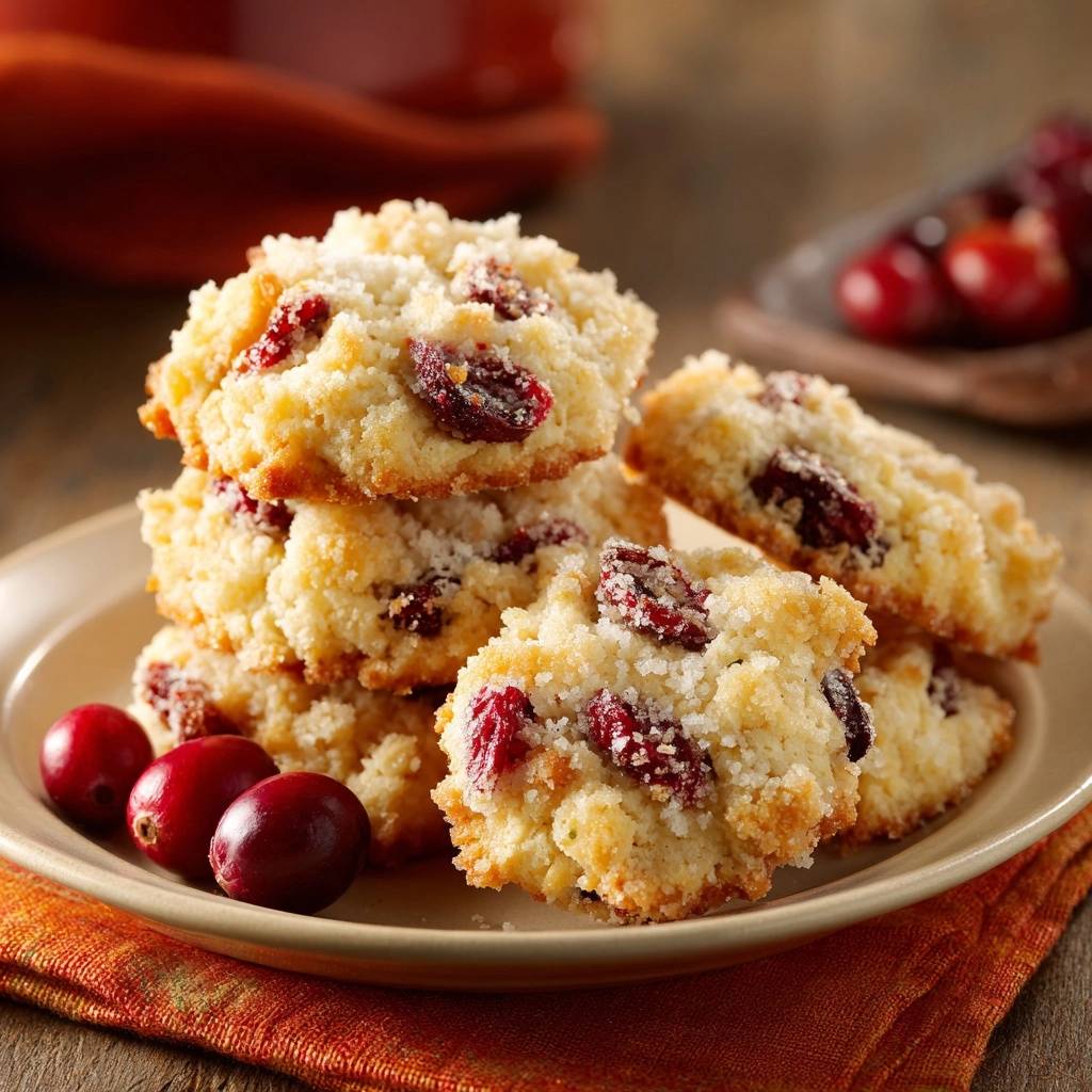 Cranberry-Schneebällchen, serviert auf einem Teller, zeigen eine Nahaufnahme des zarten, mit Cranberries gefüllten Gebäcks.