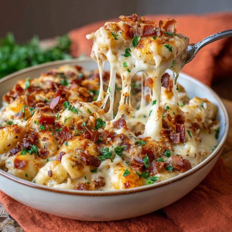 Cremige Räuchertofu-Käse-Gnocchi mit geschmolzenem Käse, der sich beim Abheben vom Löffel in Fäden zieht. Ein herzhaftes Gericht zum Genießen.