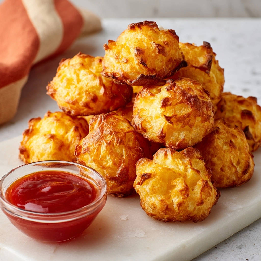 Goldbraune Kase Puffs Nahaufnahme Mit Ketchup 1 Goldbraune Käse-Puffs in einer Nahaufnahme, serviert mit einer Schale Ketchup für das perfekte Geschmackserlebnis.