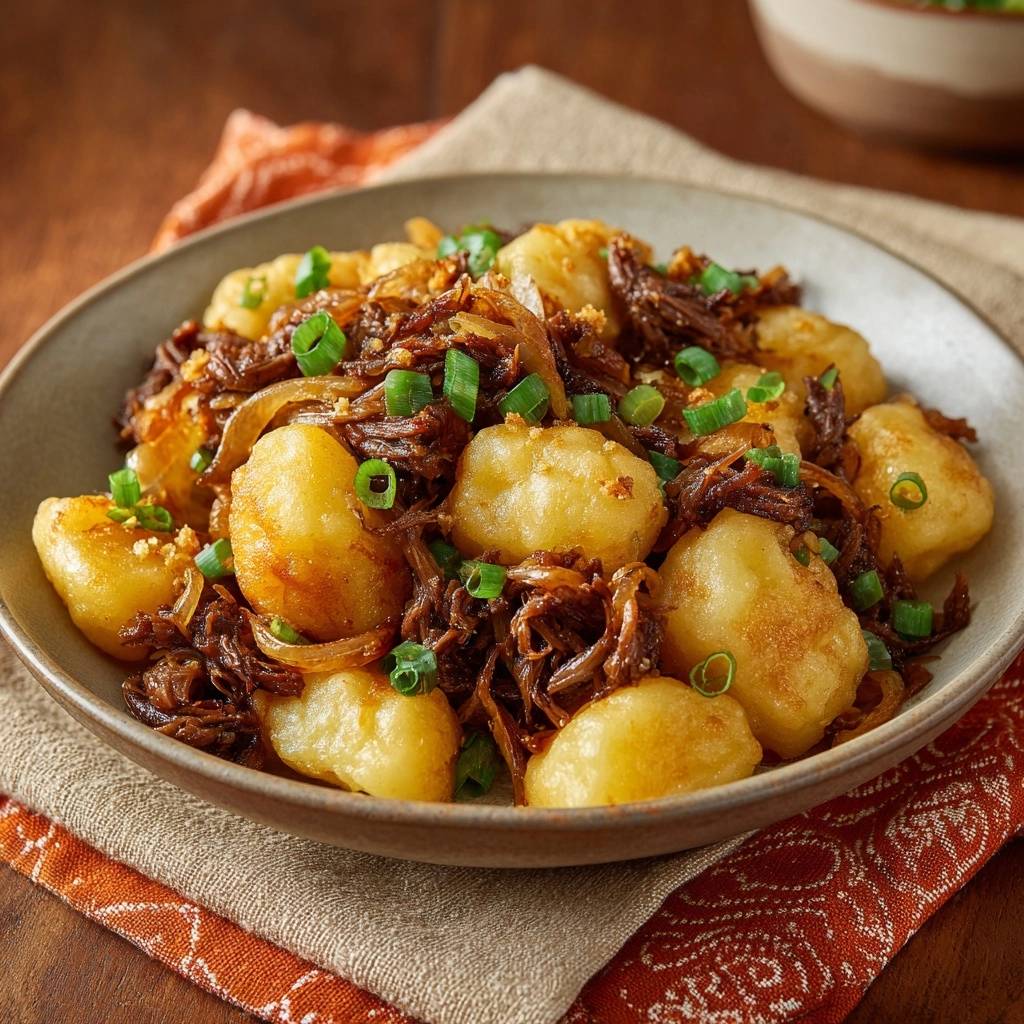 Knusprige Kartoffelbaellchen Mit Fruehlingszwiebeln Serviert 1 Knusprige Kartoffelbällchen mit Frühlingszwiebeln, serviert in einer rustikalen Schüssel, garniert mit frischen Frühlingszwiebeln.