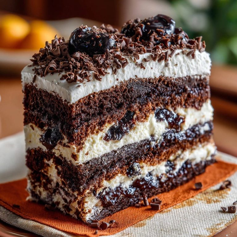 Schoko-Kirsch-Traum: Ein saftiger Querschnitt zeigt die geschichteten Schichten aus Schokoladenkuchen, Kirschen, Sahne und Schokostreuseln.