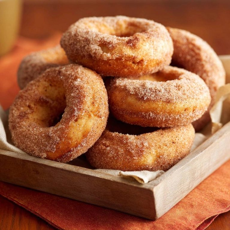 Zimtzucker-Donuts, frisch zubereitet und in einer rustikalen Holzschale serviert, mit Zimtzucker bedeckt und zum Genießen bereit.