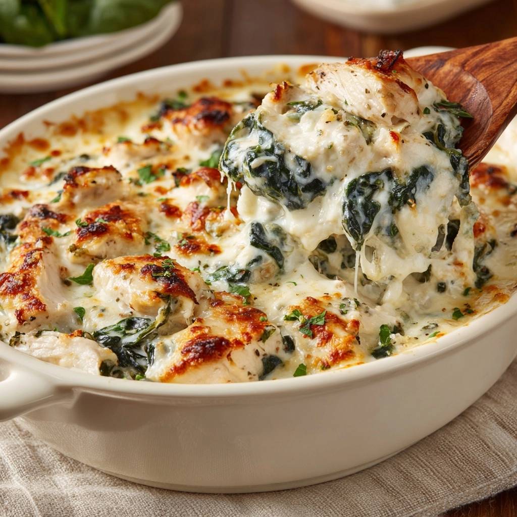 Cremiger Hähnchen-Spinat-Auflauf