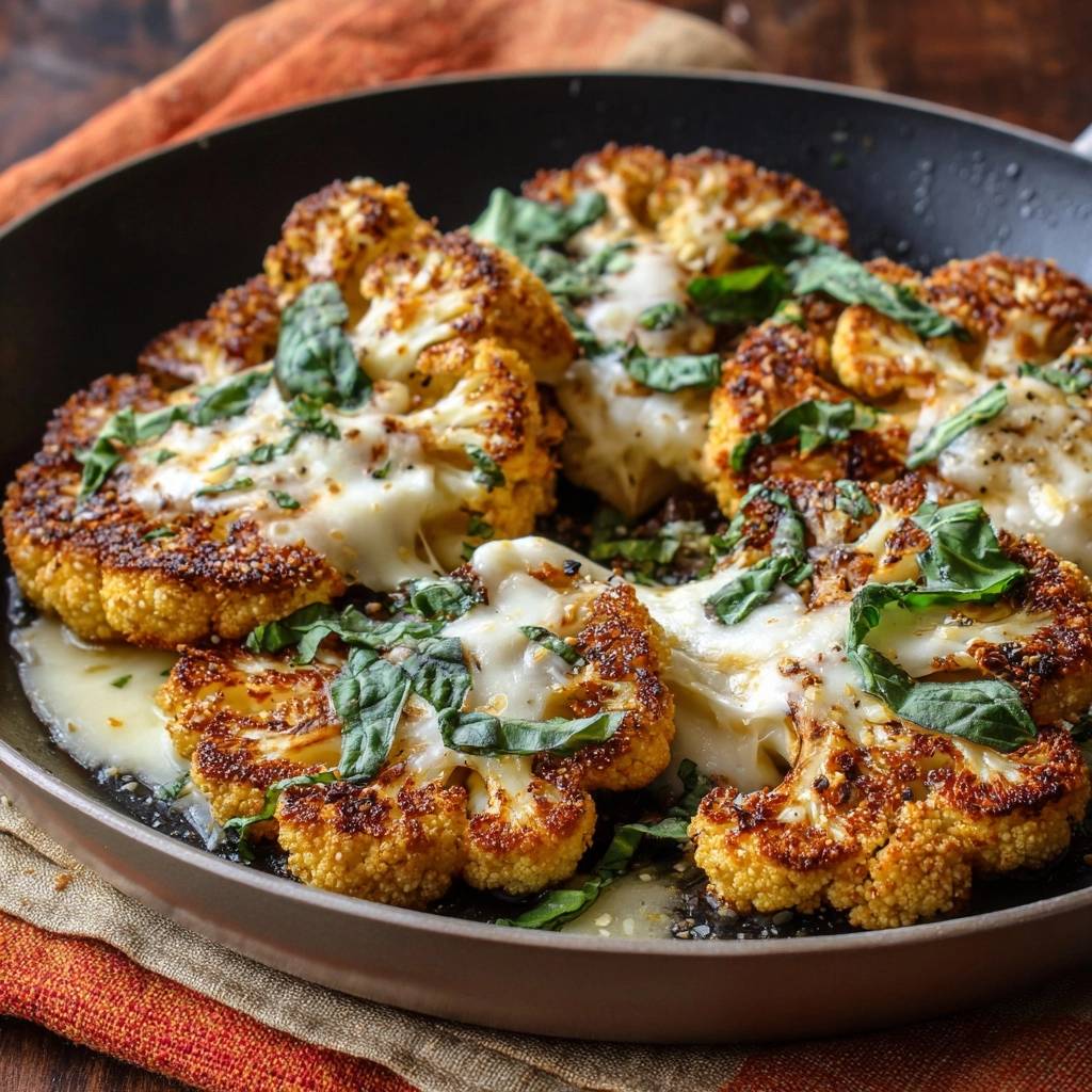 Knuspriger Blumenkohl mit Mozzarella und Tomatensoße