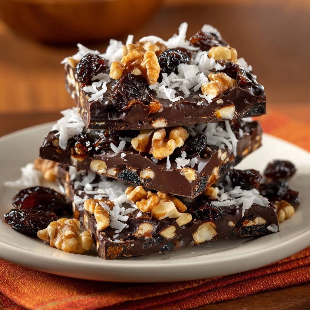 Walnuss-Pflaumen-Kokos-Schokoladenbark (Nie wieder blühende Schokolade!)