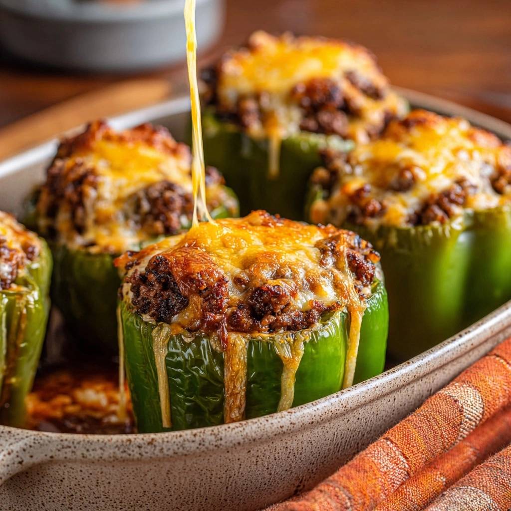 Gefüllte Paprikaschoten mit Hack und Käse