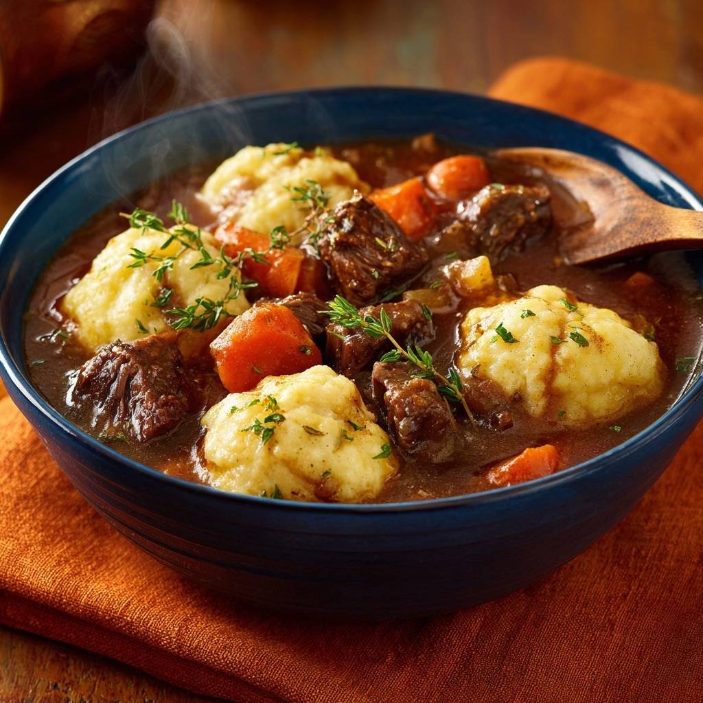 Rindfleisch-Eintopf mit Thymian-Dumplings