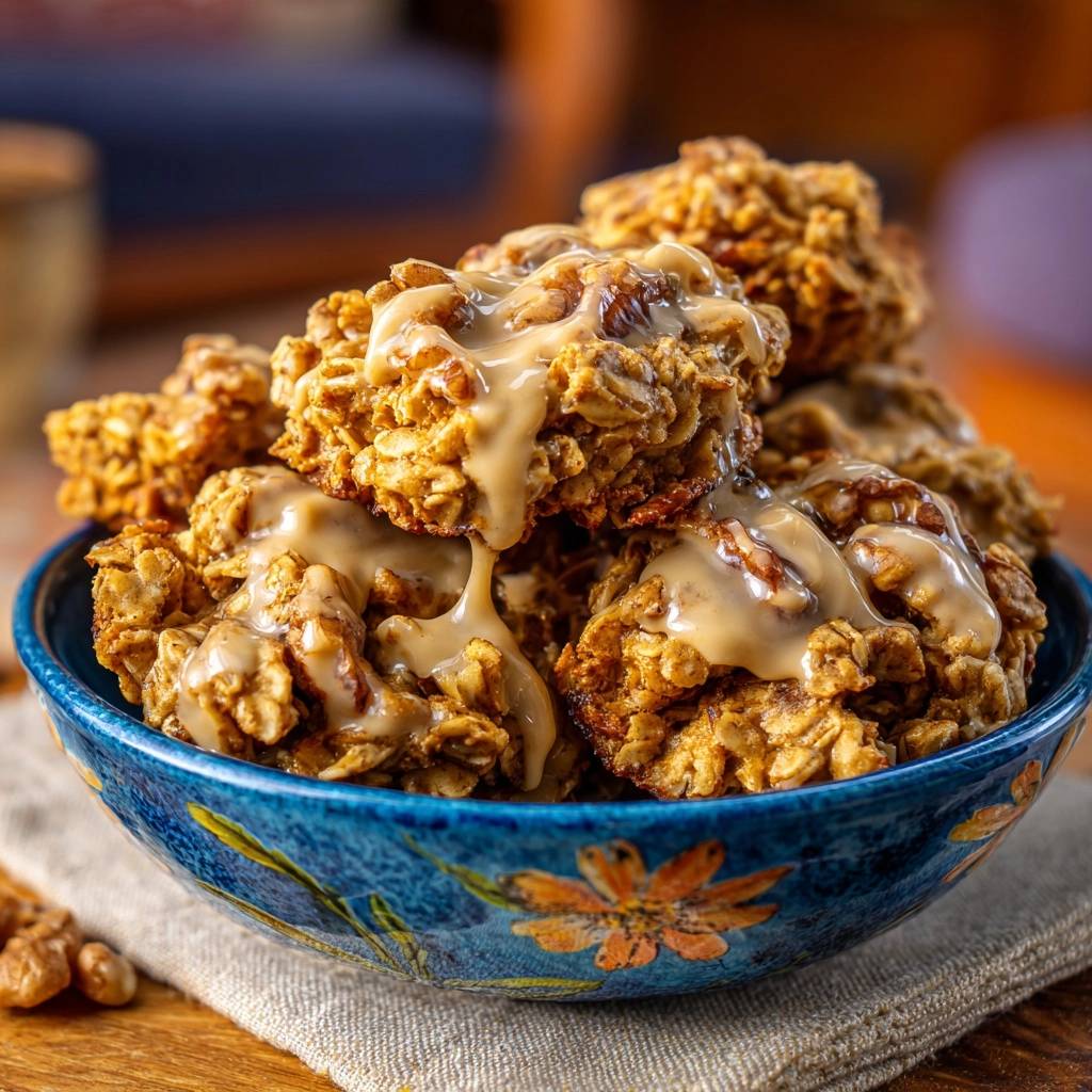 Hafer-Walnuss-Kekse mit Karamellguss (Nie wieder flache Haferkekse!)