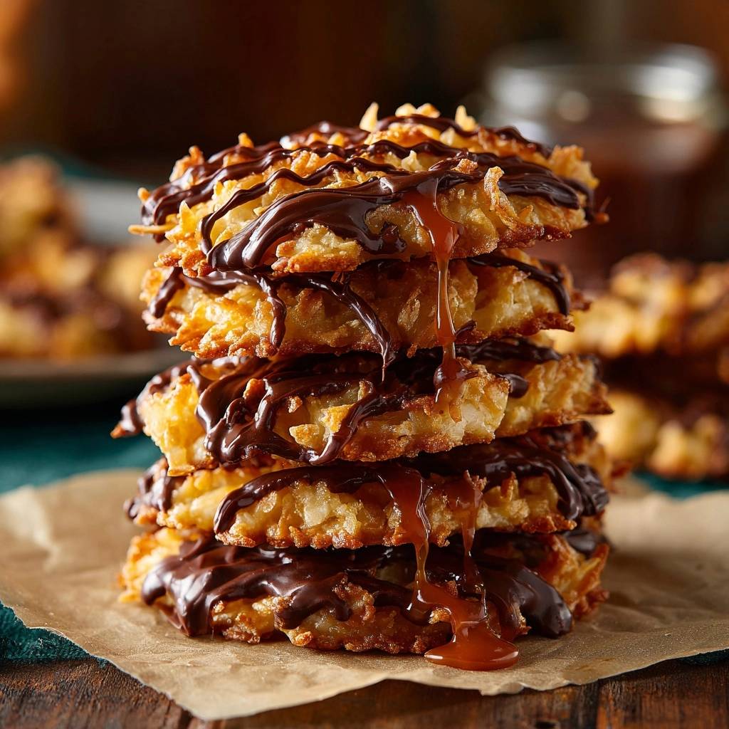 Knusprige Karamell-Kokos-Makronen mit Schokolade (Nie wieder matschige Kokos!)