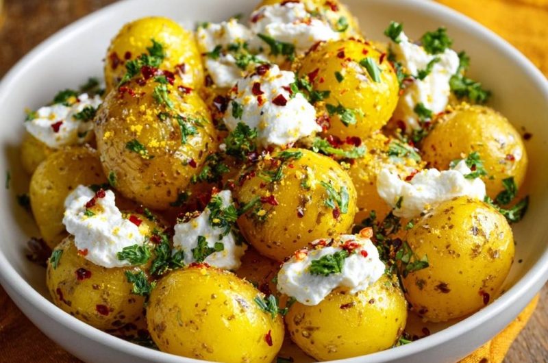 Cremige Babykartoffeln mit Feta und Kräutern