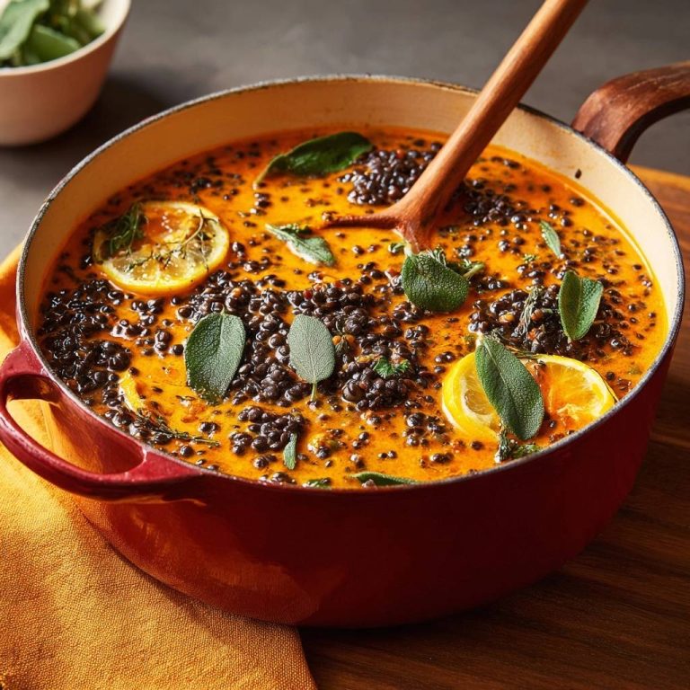 Cremige Beluga-Linsensuppe mit Salbei & Zitrone