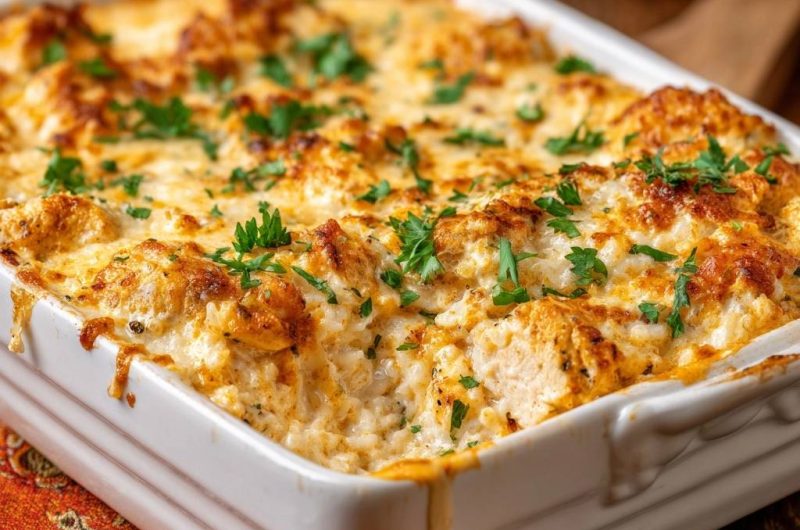 Cremiger Hähnchen-Reis-Auflauf
