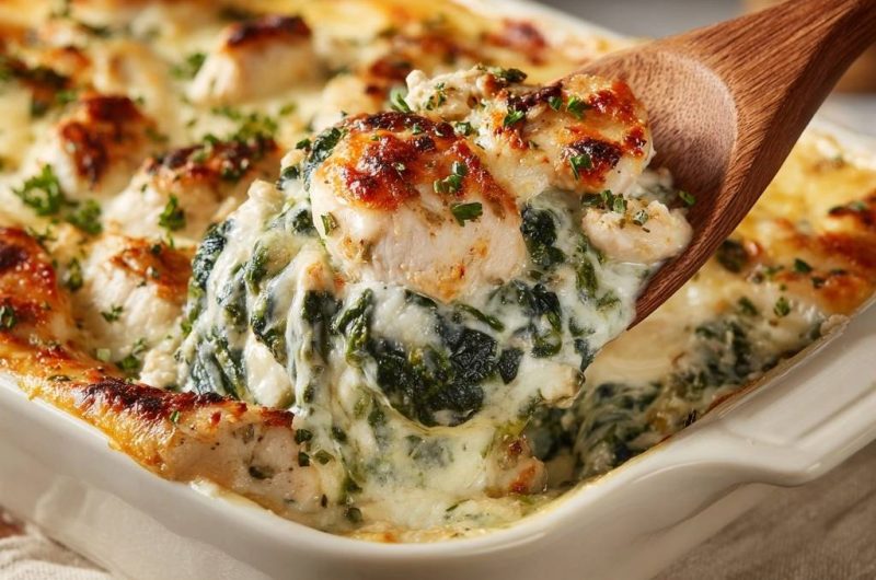 Cremiger Hähnchen-Spinat-Auflauf