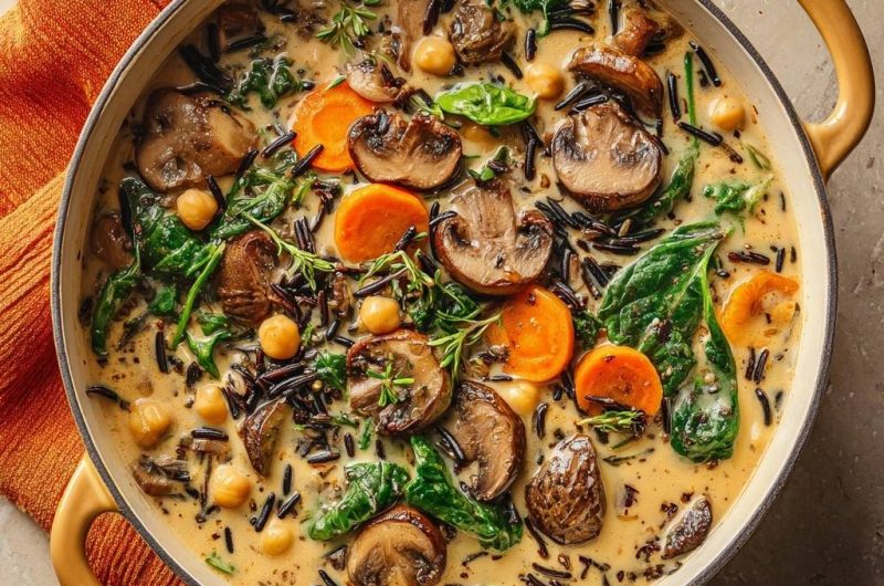 Cremiger Pilz-Wildreis mit Spinat, Karotten und Kichererbsen