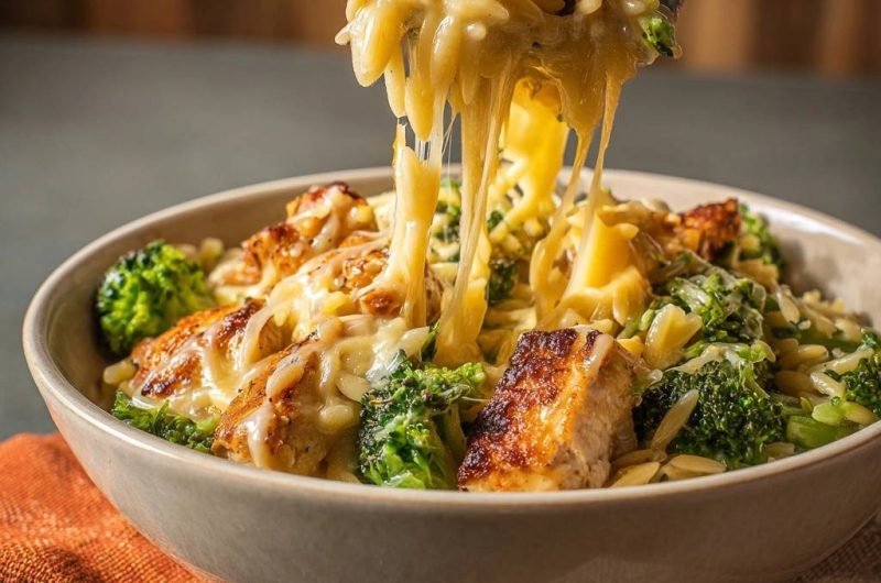 Cremiges Hähnchen-Orzo mit Brokkoli