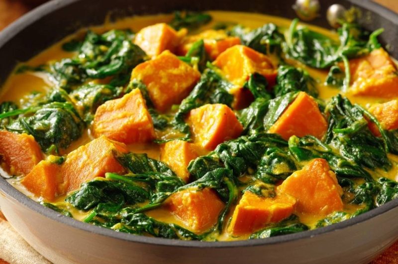 Cremiges Süßkartoffel-Spinat-Curry