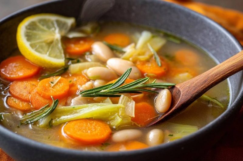 Frische Weiße Bohnensuppe mit Karotten, Sellerie & Rosmarin