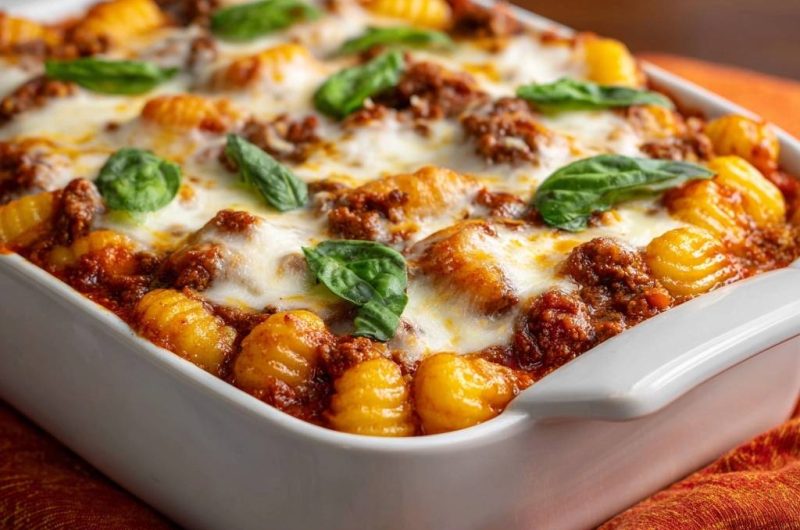 Gebackene Gnocchi mit Hackfleischsoße