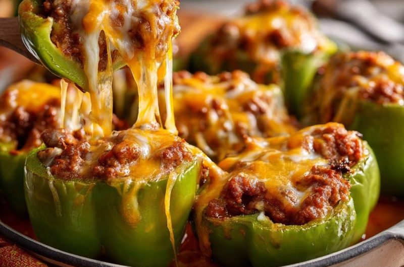 Gefüllte Paprikaschoten mit Hack und Käse