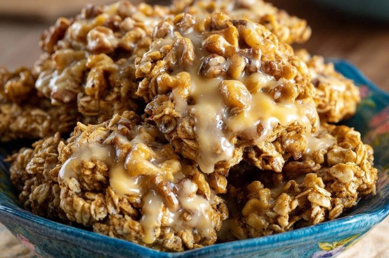 Hafer-Walnuss-Kekse mit Karamellguss (Nie wieder flache Haferkekse!)