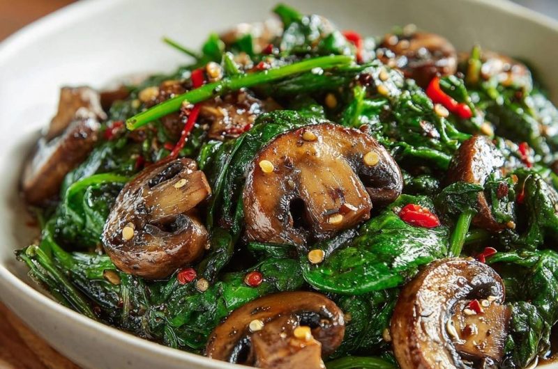 Knackiger Spinat-Champignon-Wok