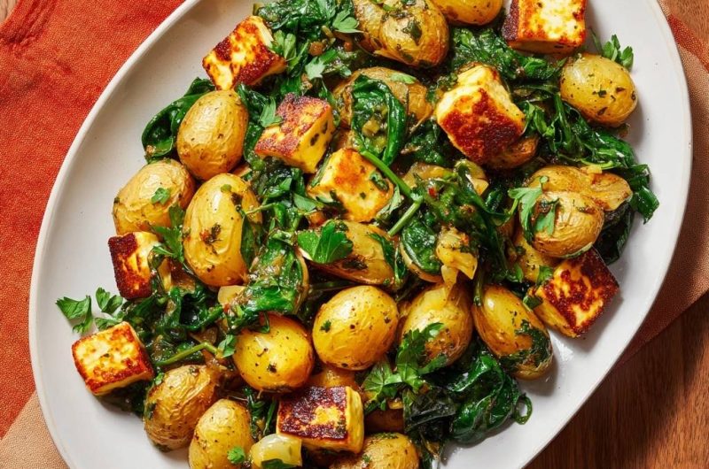 Knusprige Babykartoffeln mit Spinat und Feta (Nie wieder wässriger Spinat!)