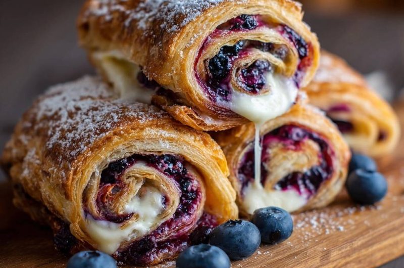 Knusprige Blaubeer-Brie-Rollen (Nie wieder matschiger Blätterteig!)