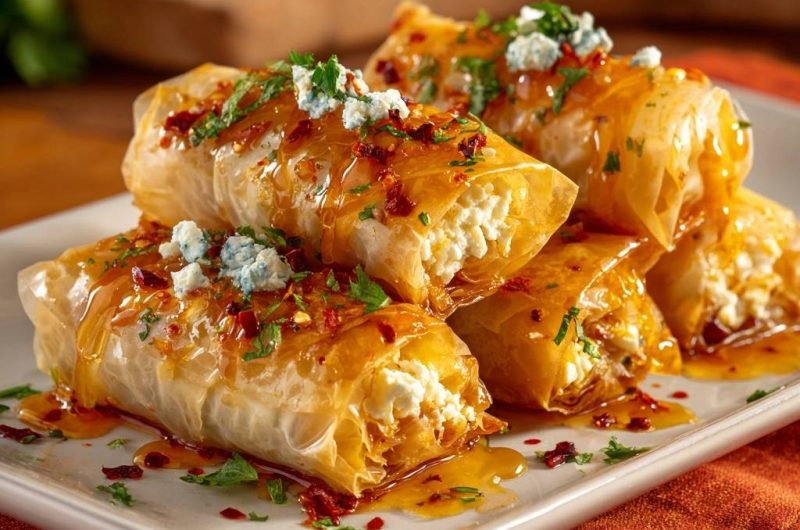Knusprige Feta-Filo-Rollen mit Honig-Chili