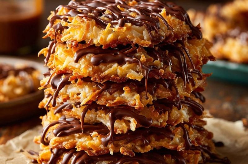 Knusprige Karamell-Kokos-Makronen mit Schokolade (Nie wieder matschige Kokos!)