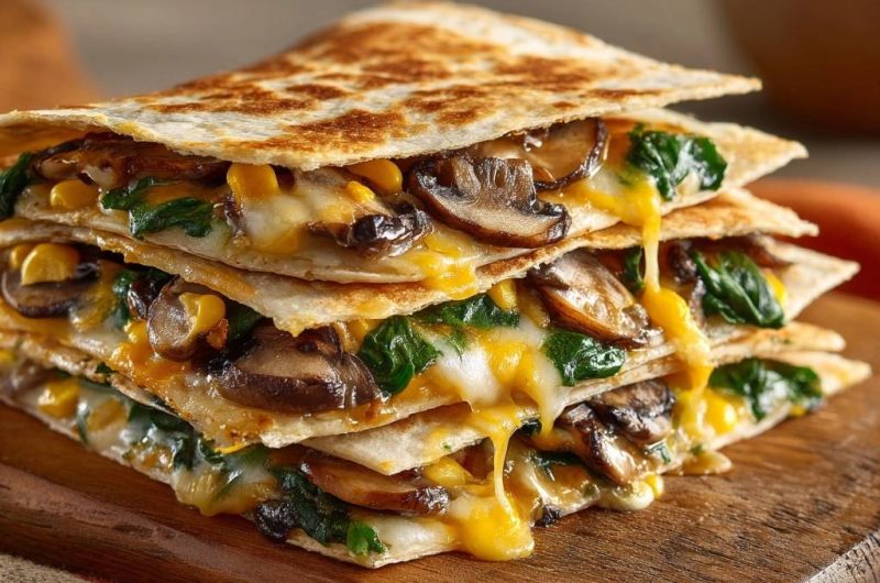 Knusprige Pilz-Spinat-Quesadillas mit Mais und Käse