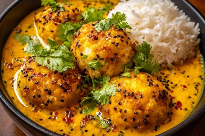 Knusprige Sesam-Paneer-Bällchen im Goldenen Curry
