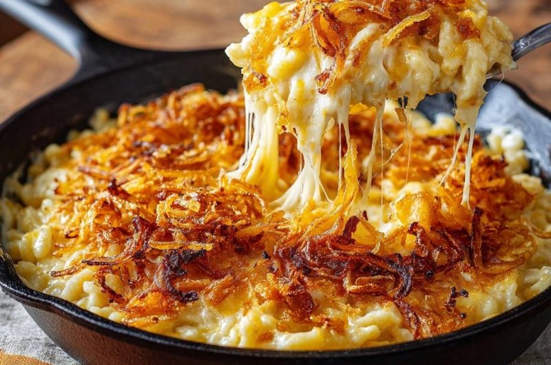Knusprige Zwiebel-Käsemakkaroni