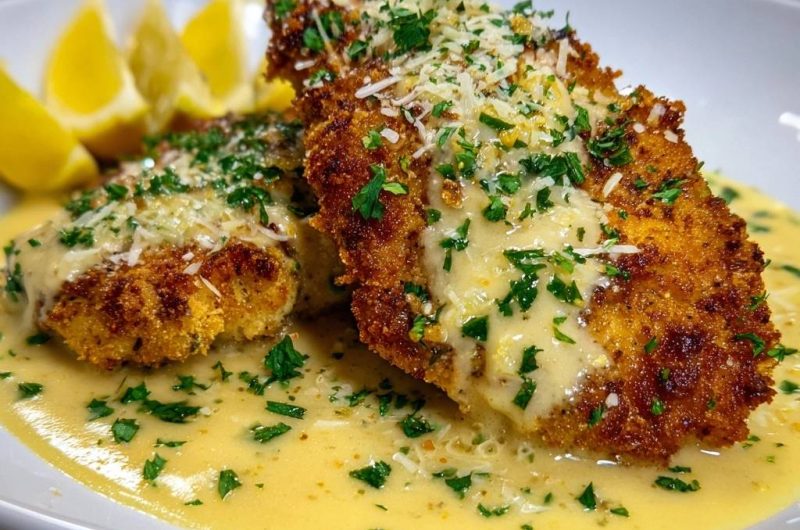 Knuspriger Parmesan-Fisch mit Zitronensahnesauce (Nie wieder matschige Panade!)