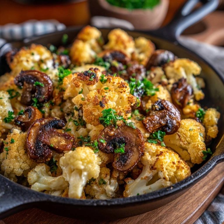 Knuspriger Pfannen-Blumenkohl mit Pilzen – Rezept