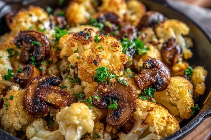 Knuspriger Pfannen-Blumenkohl mit Pilzen