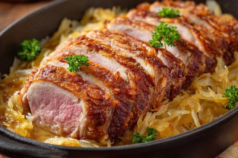 Knuspriger Schweinebraten auf Sauerkraut