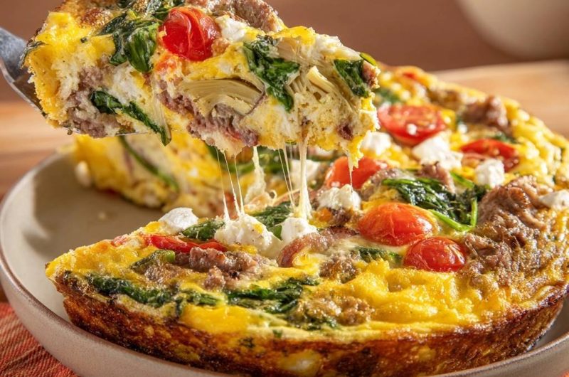 Mediterrane Spinat-Frittata mit Artischocken & Feta