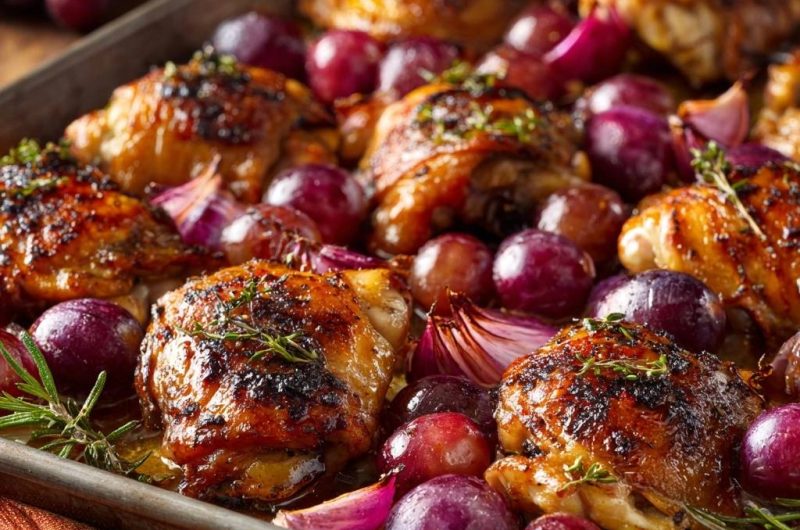 Ofen-Hähnchenschenkel mit Trauben und Thymian