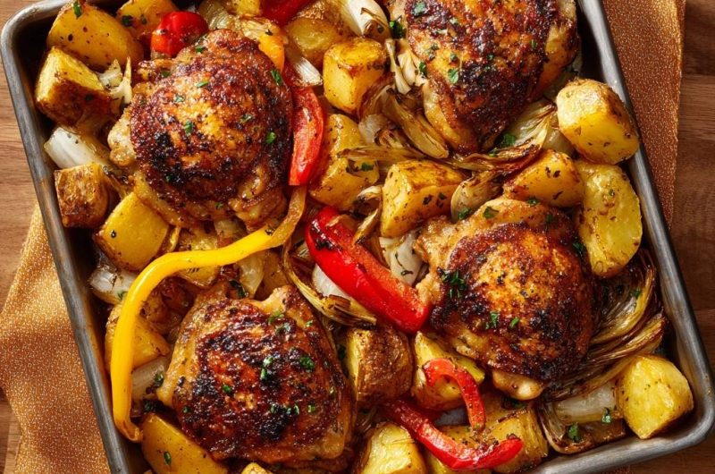 Ofenblech-Hähnchen mit Kartoffeln, Paprika & Zwiebeln