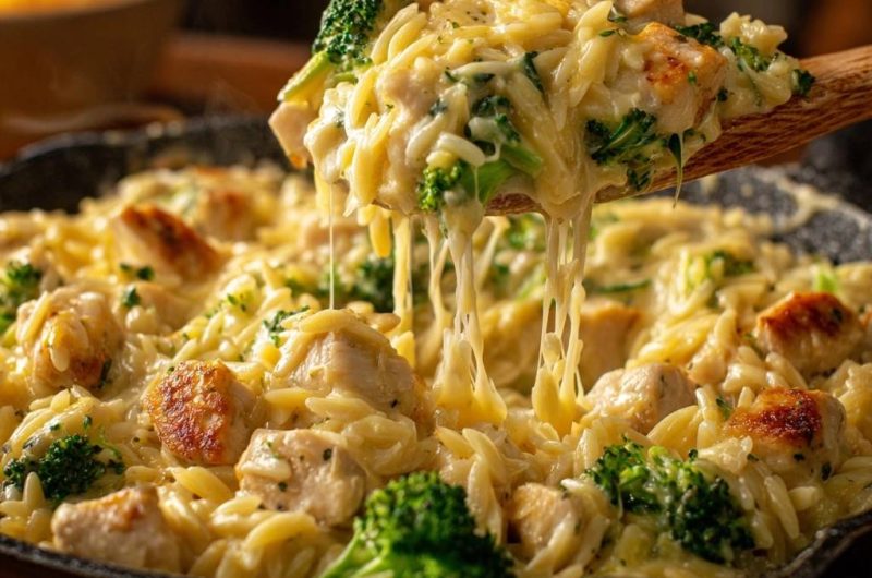 One-Pot Cremiges Hähnchen-Orzo mit Brokkoli