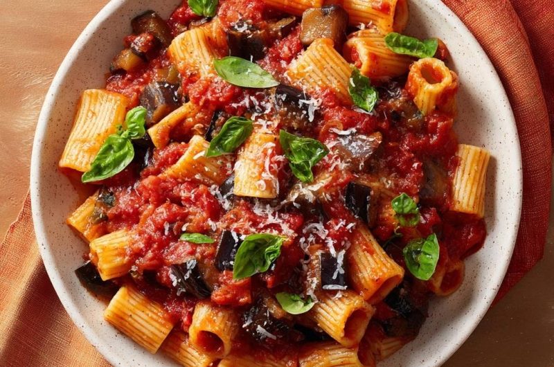 Rigatoni mit Auberginen-Tomaten-Sauce (Nie wieder matschige Auberginen!)