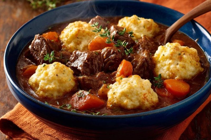 Rindfleisch-Eintopf mit Thymian-Dumplings