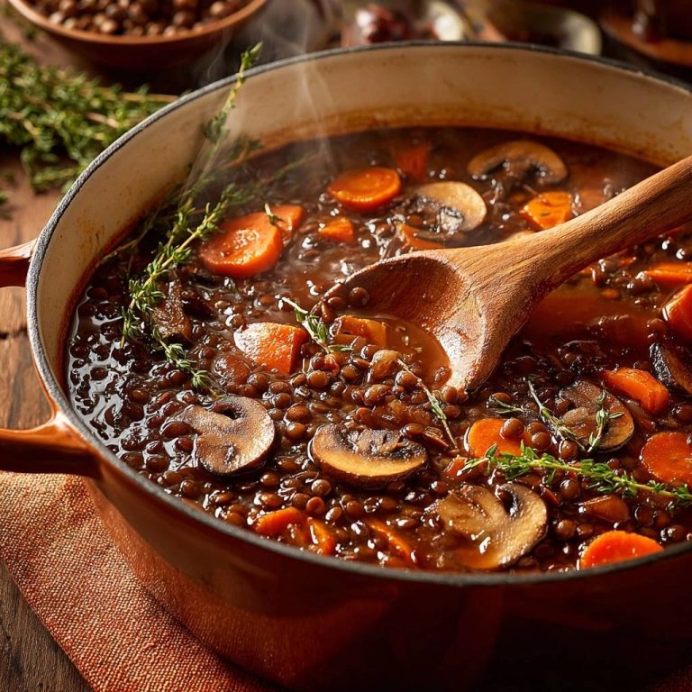 Rustikaler Linseneintopf mit Pilzen & Karotten (Nie matschig!)