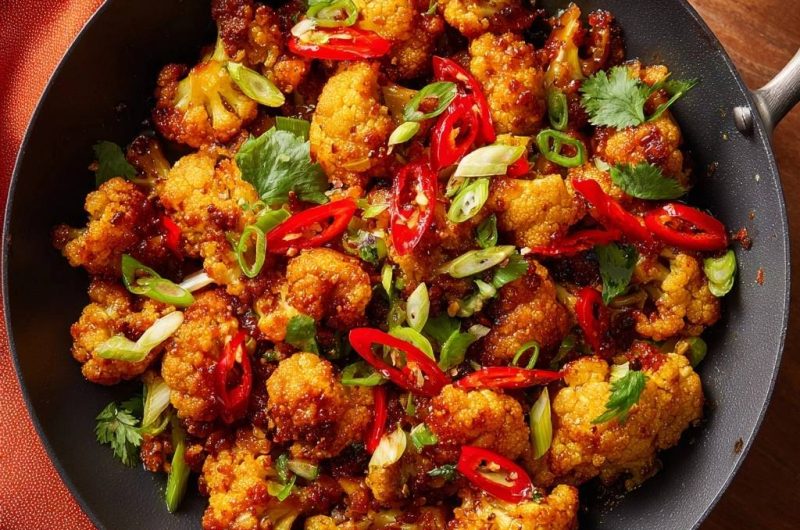 Süß-scharfer Blumenkohl aus der Pfanne